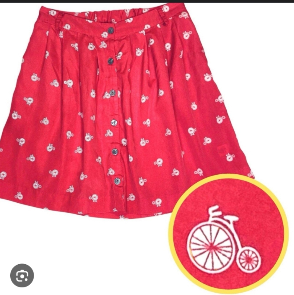 Xhilaration Red button down circle Skirt with Bicycle Print